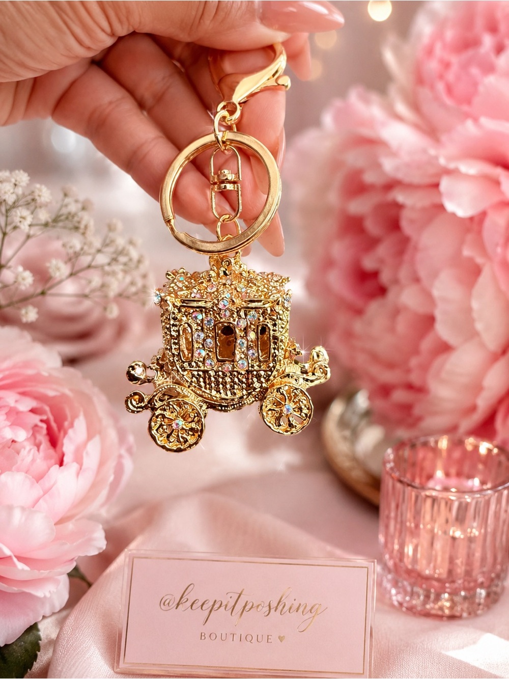 Gold Crystal Carriage Keychain